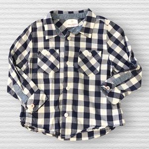 Hanna Andersson Blue White Plaid Checkered Button Down Dress Shirt